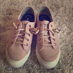 Woman's pink sparkly Sperry Top Siders